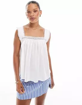 Топ-топ ASOS DESIGN с квадратным вырезом и кружевной отделкой белого цвета