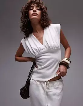 Топ Topshop без рукавов с V-образным вырезом цвета слоновой кости