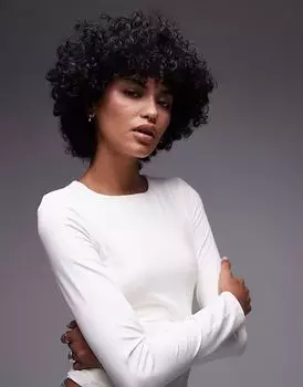 Топ Topshop чистый облегающий с длинными рукавами белого цвета
