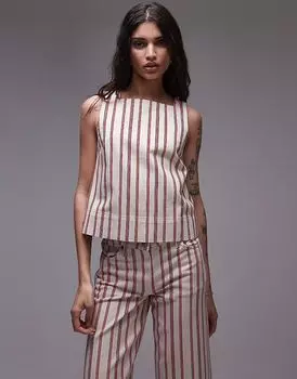 Топ Topshop из денима с квадратным вырезом в красную полоску