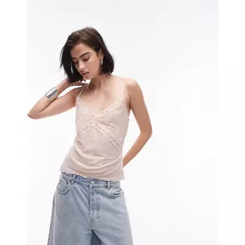 Топ Topshop Lace Mix Cami, розовый