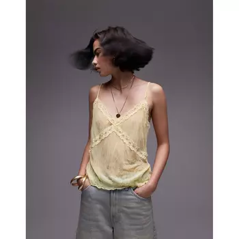 Топ Topshop Lace Mix Cami, желто-зеленый