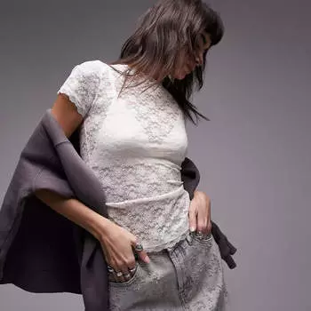 Топ Topshop Long Cut Lace, молочный