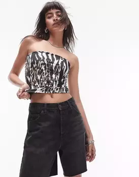 Топ Topshop Mixed Animal Print Bandeau, черный, белый