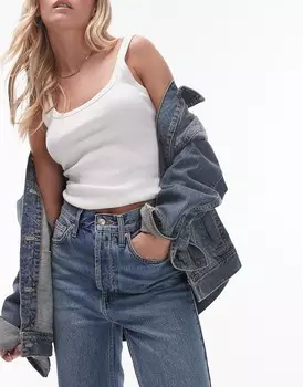 Топ Topshop Petite Ribbed Thin-strapped With U-shaped Neckline, белый