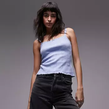 Топ Topshop Pointelle Knit Strapless With Karo Neckline And Lace Trim, голубой