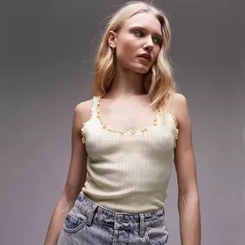 Топ Topshop Pointelle Knit Strapless With Pleated Trim, светло-желтый