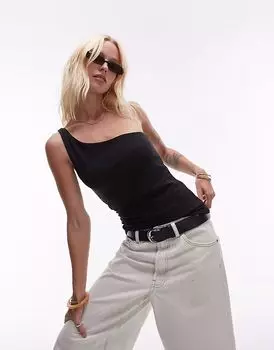 Топ Topshop премиум-класса на одно плечо черного цвета
