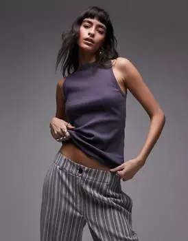 Топ Topshop Rib Slim, темно-серый