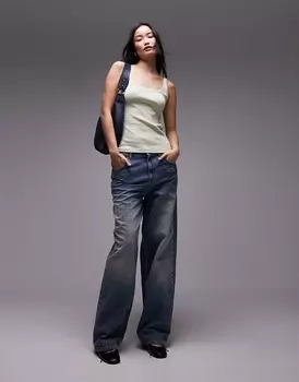 Топ Topshop Ribbed Thin-strapped With U-shaped Neckline, светло-зеленый