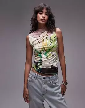Топ Topshop с цветочным принтом и сборками, цвет многоцветный