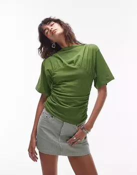 Топ Topshop с короткими рукавами и сборками зеленого цвета