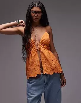 Топ Topshop с ярусной завязкой спереди в оранжевом цвете