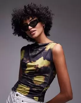 Топ Topshop с размытым цветочным принтом, застегивающийся сбоку, разноцветный