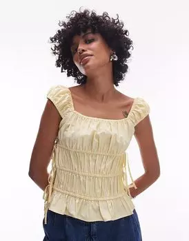Топ Topshop с завязками по бокам, собранный в рюши, цвета пахты