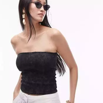 Топ Topshop Seamless Elongated Bandeau Neckline Wash Effect, черный