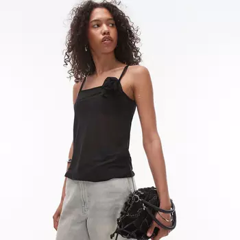 Топ Topshop See-through Strapless With Flower Insert, черный