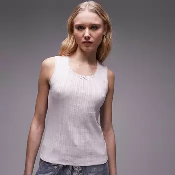 Топ Topshop Sleeveless With Boat Neckline In Pointelle Weave Fabric With Lace, розовато-сиреневый