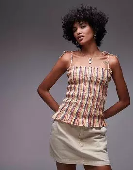 Топ Topshop со сборками в радужную полоску