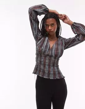 Топ Topshop со сборками в сине-желтую клетку