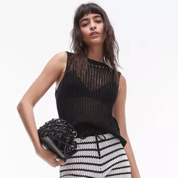 Топ Topshop Transparent Knitted With Openwork Pattern, черный
