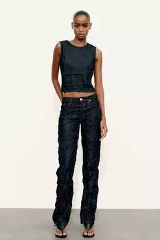 Топ trf из денима с вырезами ZARA, темный индиго
