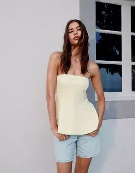 Топ-труба Abercrombie & Fitch с баской пастельно-желтого цвета