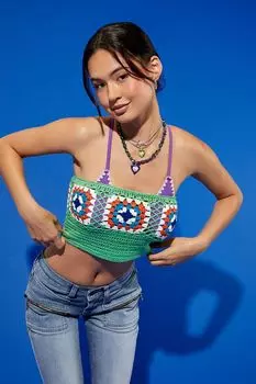 Топ-труба бабушкин квадратный крючком Forever 21, зеленый