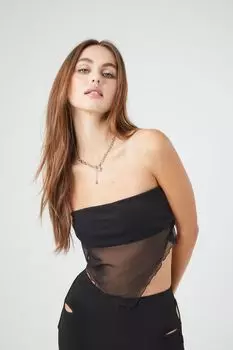 Топ-труба из прозрачного сетчатого платка Forever 21, черный