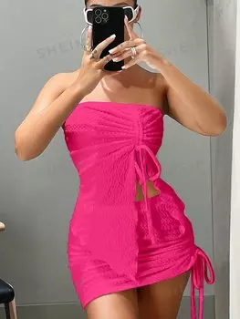 Топ-труба Shein Icon и облегающая юбка с завязками, розовый