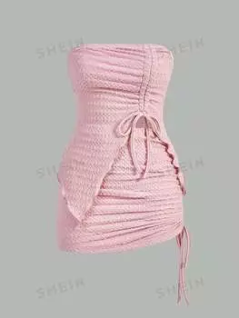 Топ-труба Shein Icon и облегающая юбка с завязками, розовый