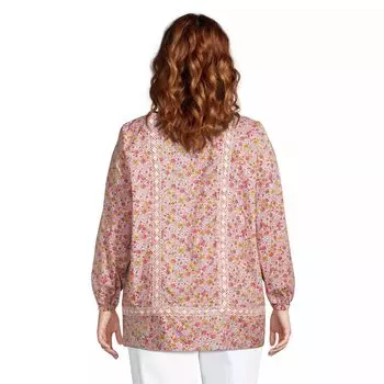 Топ-туника больших размеров из поплина Lands' End с разрезом по горловине Lands' End