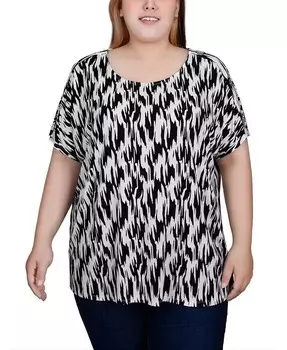 Топ-туника больших размеров с короткими рукавами NY Collection, мультиколор