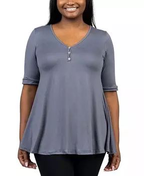 Топ-туника больших размеров с рукавами до локтя на пуговицах 24seven Comfort Apparel, серый