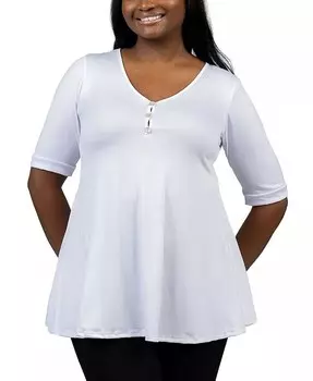 Топ-туника больших размеров с рукавами до локтя на пуговицах 24seven Comfort Apparel, белый