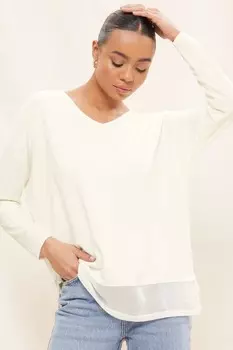 Топ-Туника из мягкого джерси с шифоновым краем и v-образным вырезом Friends Like These, белый