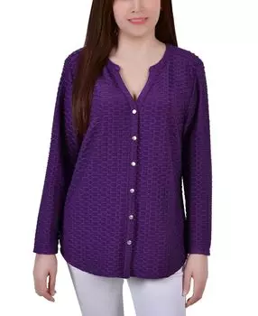 Топ-туника petite с длинными рукавами и сотовым заполнителем NY Collection, фиолетовый