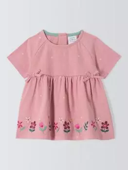 Топ-туника с принтом из детского хлопка с каймой John Lewis, розовый