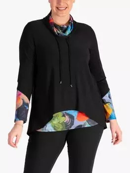 Топ-туника с воротником-хомутом chesca, черный/мульти