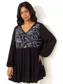 Топ-туника с вышитой вставкой и складками Live Unlimited, черный