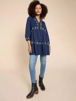 Топ-туника с вышивкой White Stuff, темно-синий/мульти