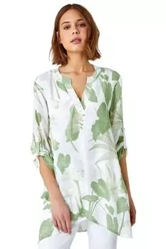 Топ-туника с запахом и принтом пальм Roman, зеленый