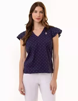 Топ U.S. Polo Assn.Ruffle Sleeve Popover, синий