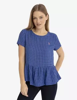 Топ U.S. Polo Assn.Short Sleeve Peplum Grid, синий