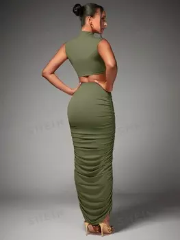 Топ укороченный и Shein Bae юбка с рюшами, зеленый