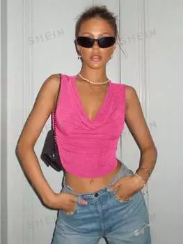 Топ укороченный плиссированный Shein Icon на бретельках, розовый