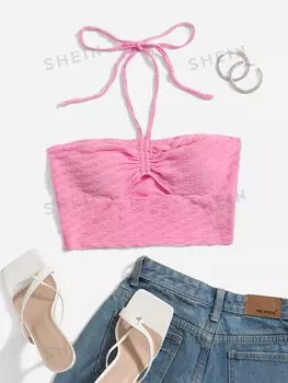 Топ укороченный плиссированный Shein WYWH с бретелькой, розовый
