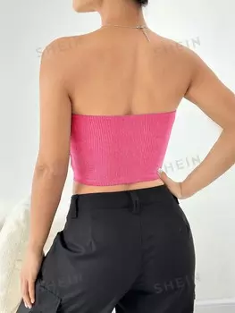 Топ укороченный Shein Ezwear в американском стиле, ярко-розовый