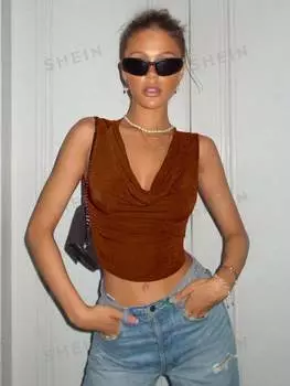 Топ укороченный Shein Icon плиссированный, кофейный
