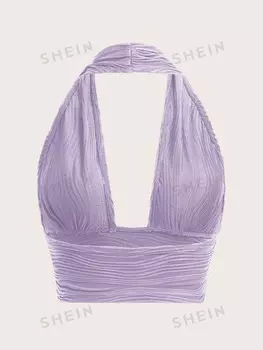 Топ укороченный Shein Icon Y2k с открытой спиной и лямкой на бретельках, сиреневый